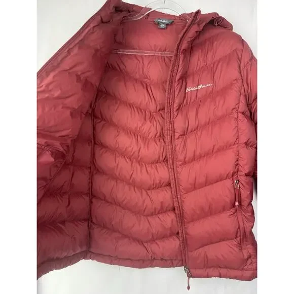 Eddie Bauer Womens Packable Puffer Jacket Hooded Down Filled EB650 Sz M Rust Red - Picture 9 of 10